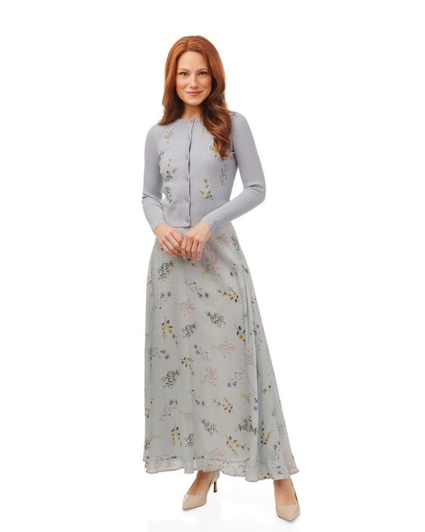 Embroidered ribbed knit cardigan