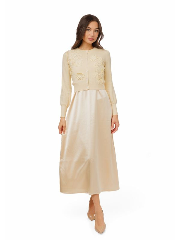 Slip dress with knit cardigan