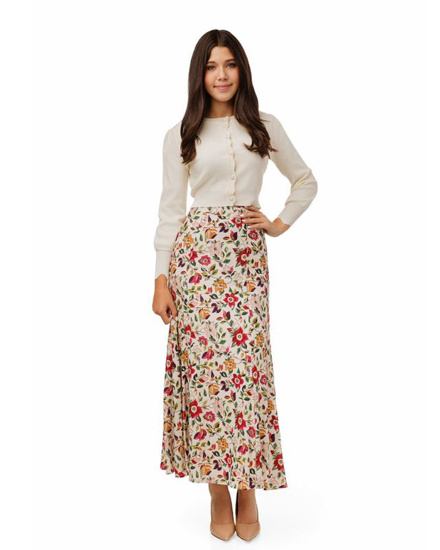White colourful print skirt