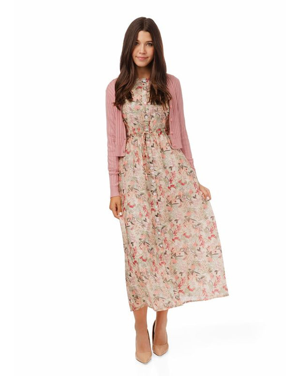 Pink Floral Dress w Cardi- Luella