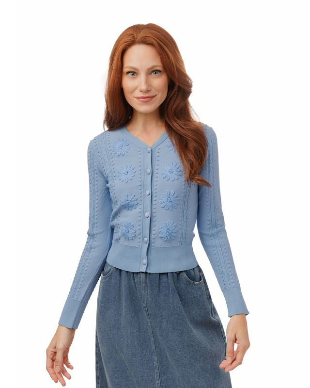 Knit Cardigan with Flowers-Luella