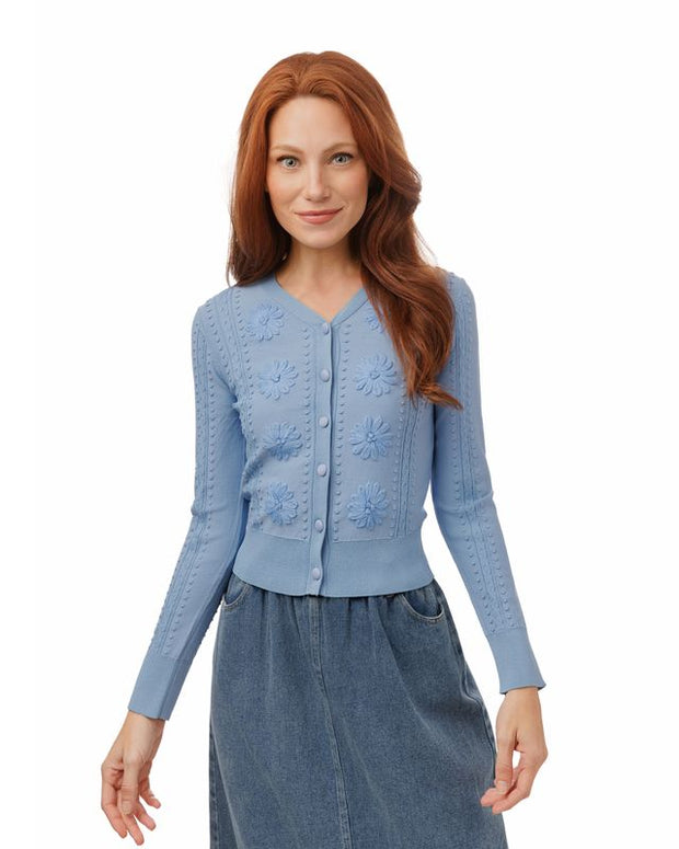 Knit Cardigan with Flowers-Luella