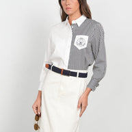 POINT HALF STRIPE BUTTON UP