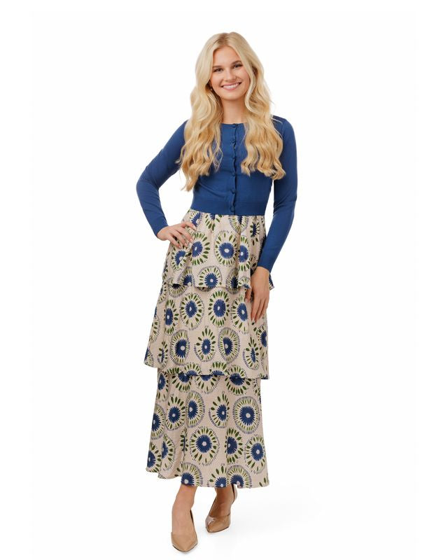 Printed Layered Jumper with Blue Cardigan-Luella