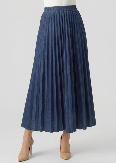 Denim Pleated Elastic Skirt