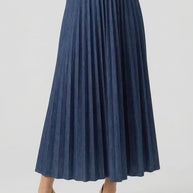 Denim Pleated Elastic Skirt