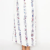 Pleated floral stripe midi skirt