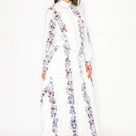 Pleated floral stripe midi skirt