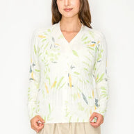 WHITE FLORAL KNIT CARDIGAN