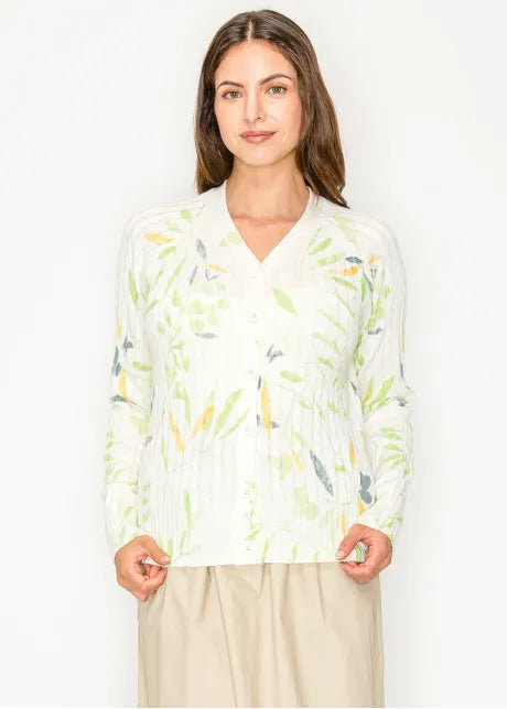 WHITE FLORAL KNIT CARDIGAN