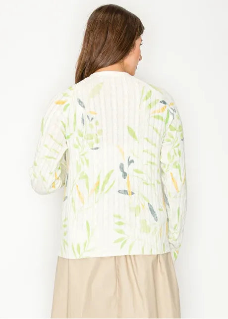 WHITE FLORAL KNIT CARDIGAN