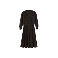 CHUNKY KNIT LEATHER PLEATED DRESS