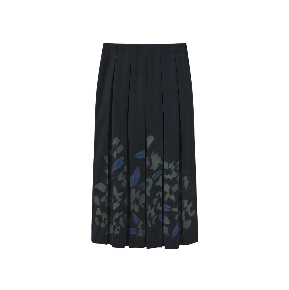 HALT PAINTED PLEATED MIDI SKIRT
