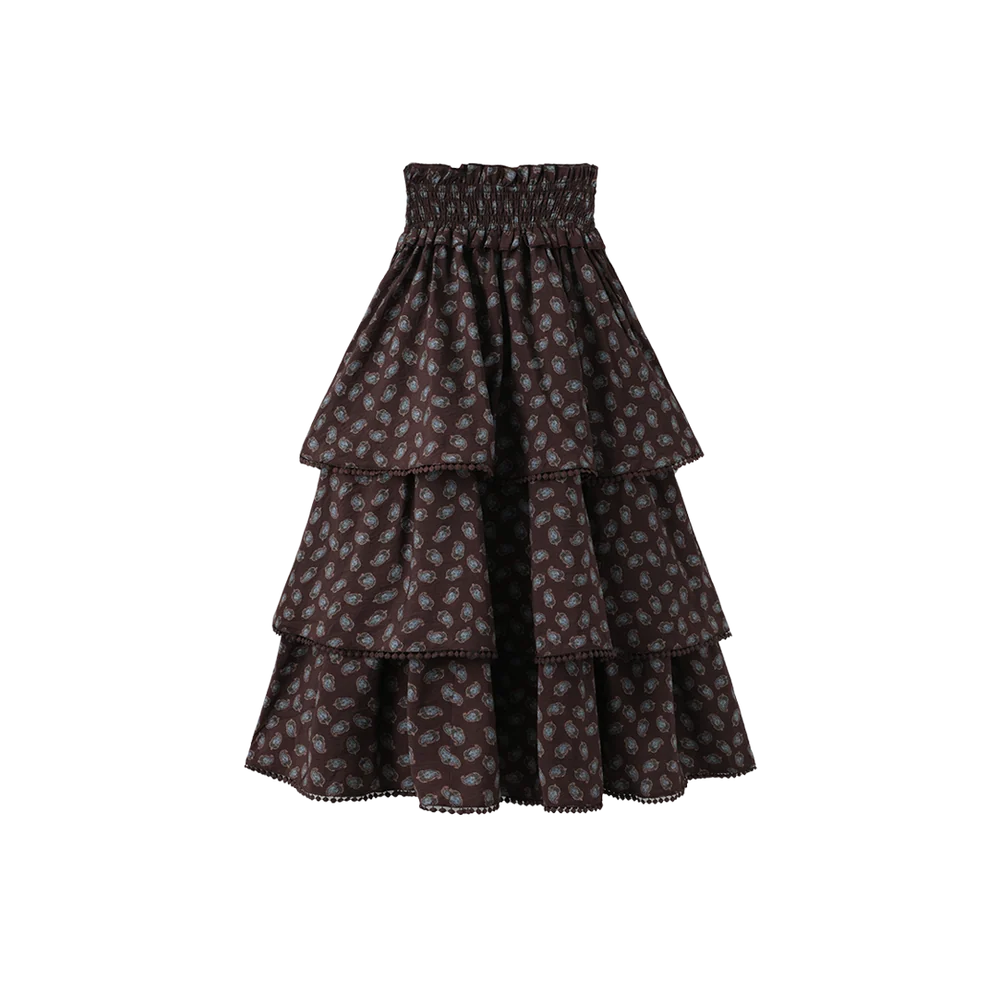 LEAF PRINT RUFFLE SKIRT