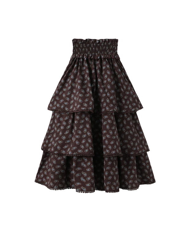 LEAF PRINT RUFFLE SKIRT