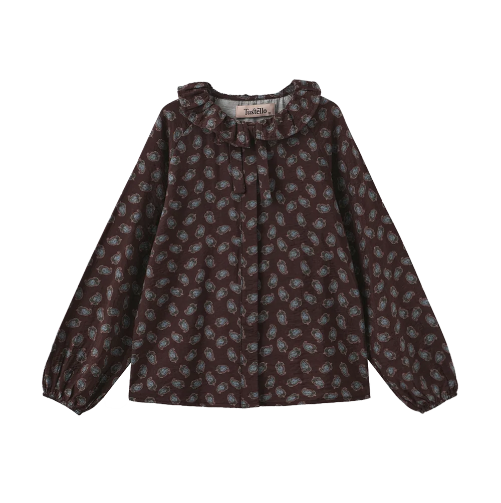 LEAF PRINTED RUFFLE BLOUSE