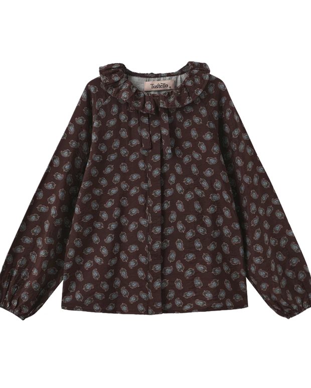LEAF PRINTED RUFFLE BLOUSE
