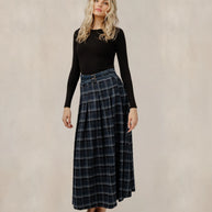 Plaid Skirt With Two Belts - Blue