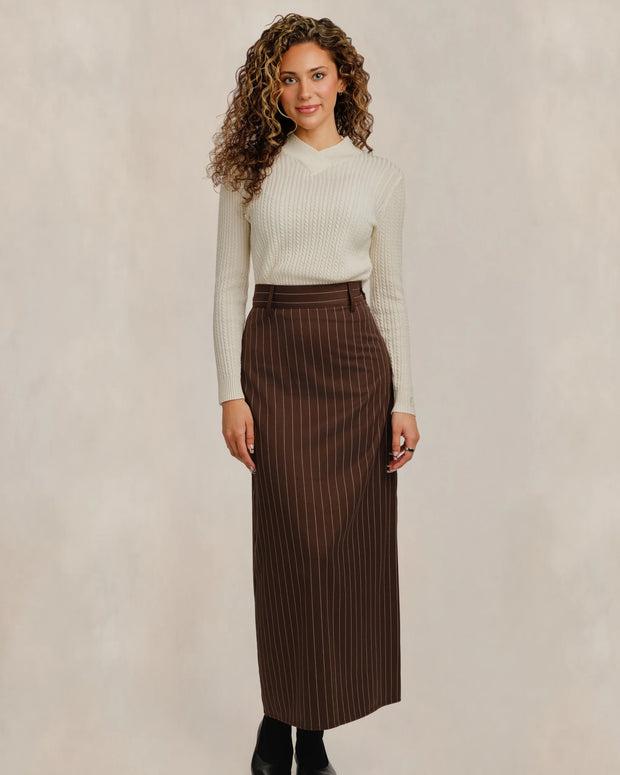 Overlap V-Neck Cable Knit Top