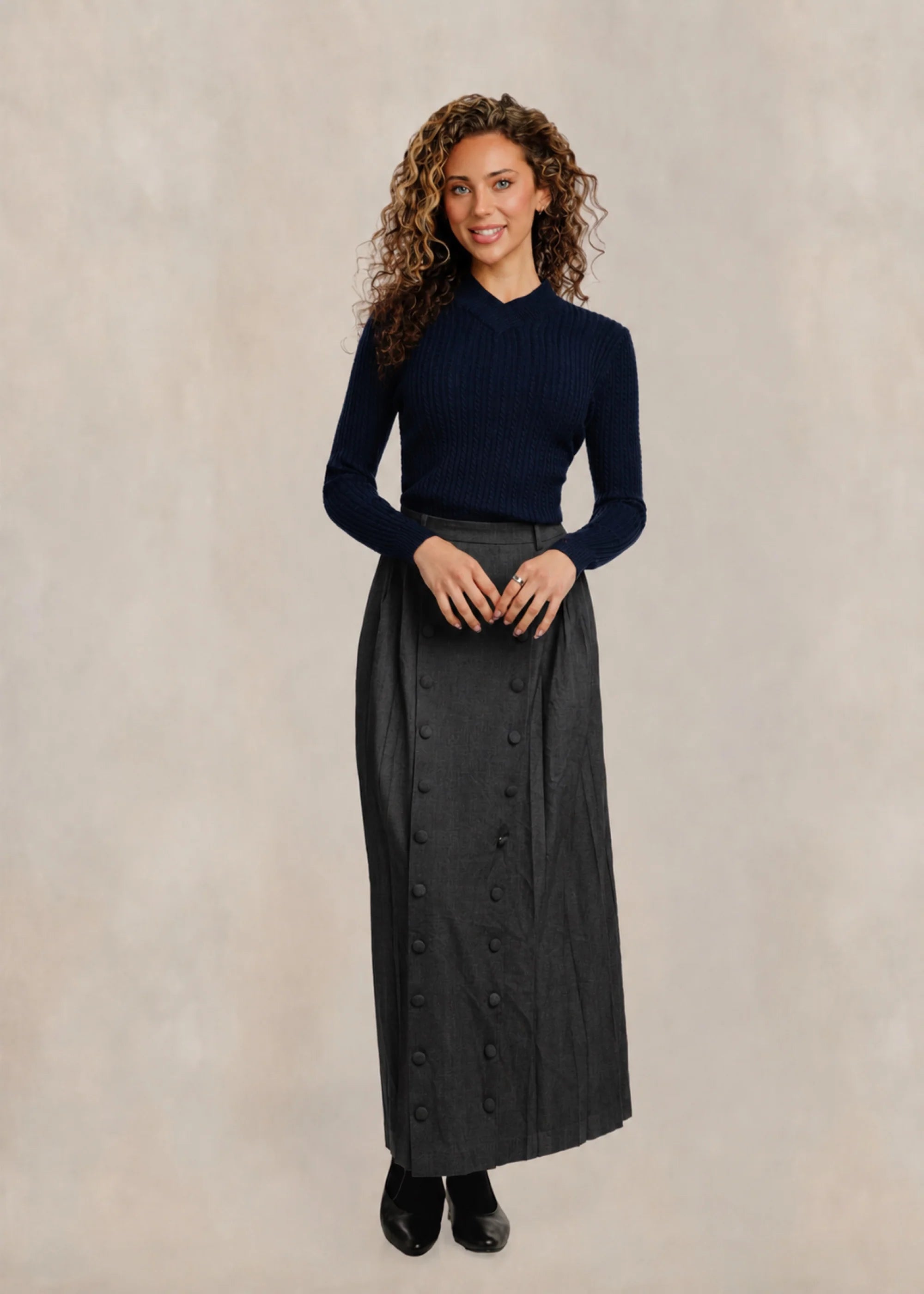 Overlap V-Neck Cable Knit Top