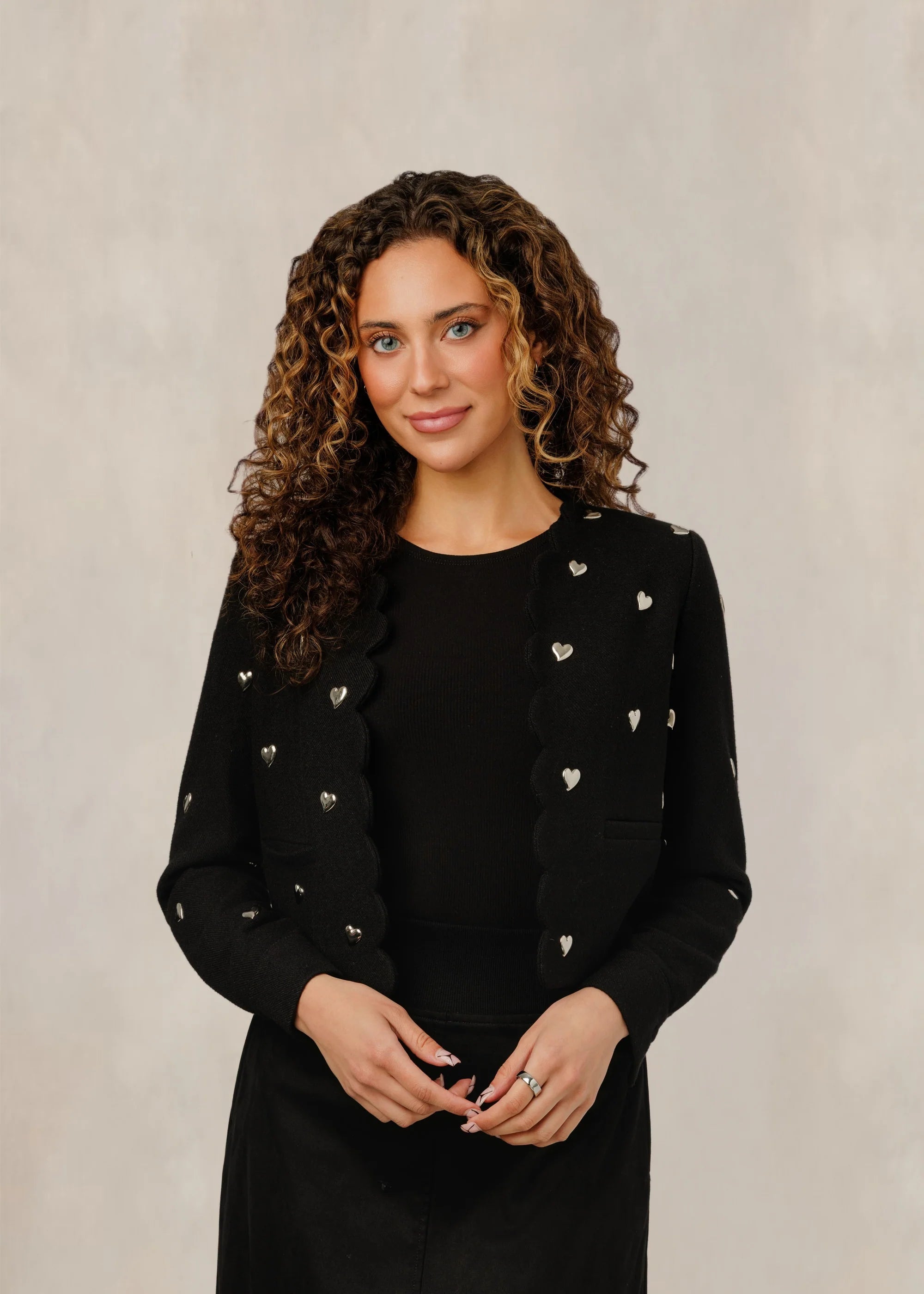Metallic Heart Scalloped Twin Set