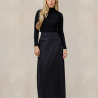 Navy Skirt With Diagonal Button