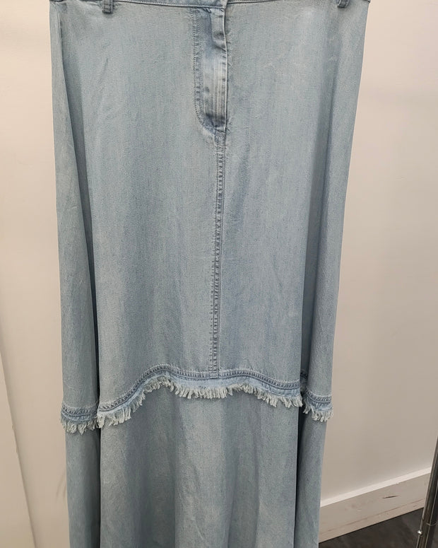 Fringe Detail Denim Skirt-Honeyseed - Fringe Boutique
