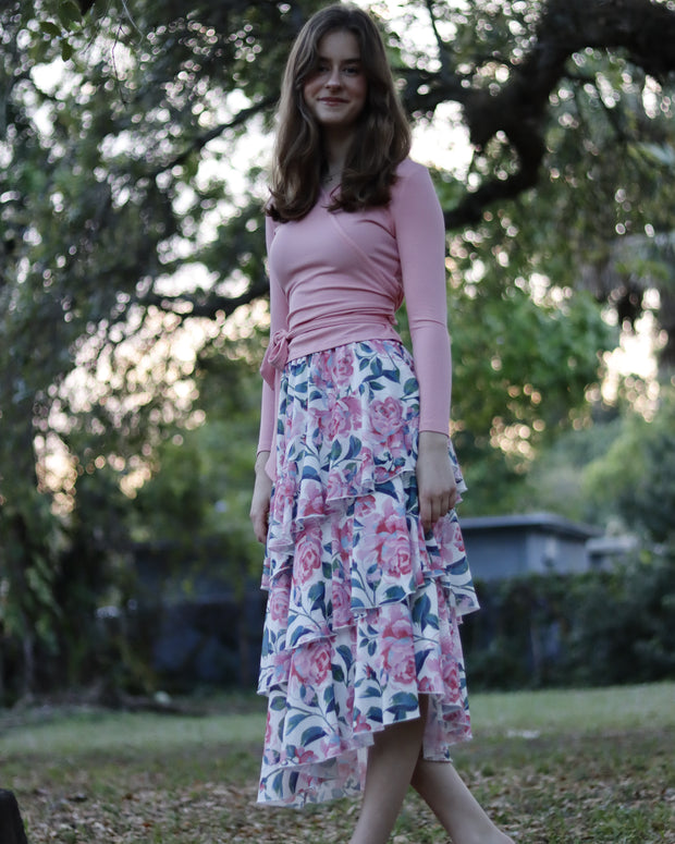 Pink Floral Mesh Skirt - Fringe Boutique