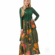 Green Cable Knit Cardi with Floral Dress-Luella