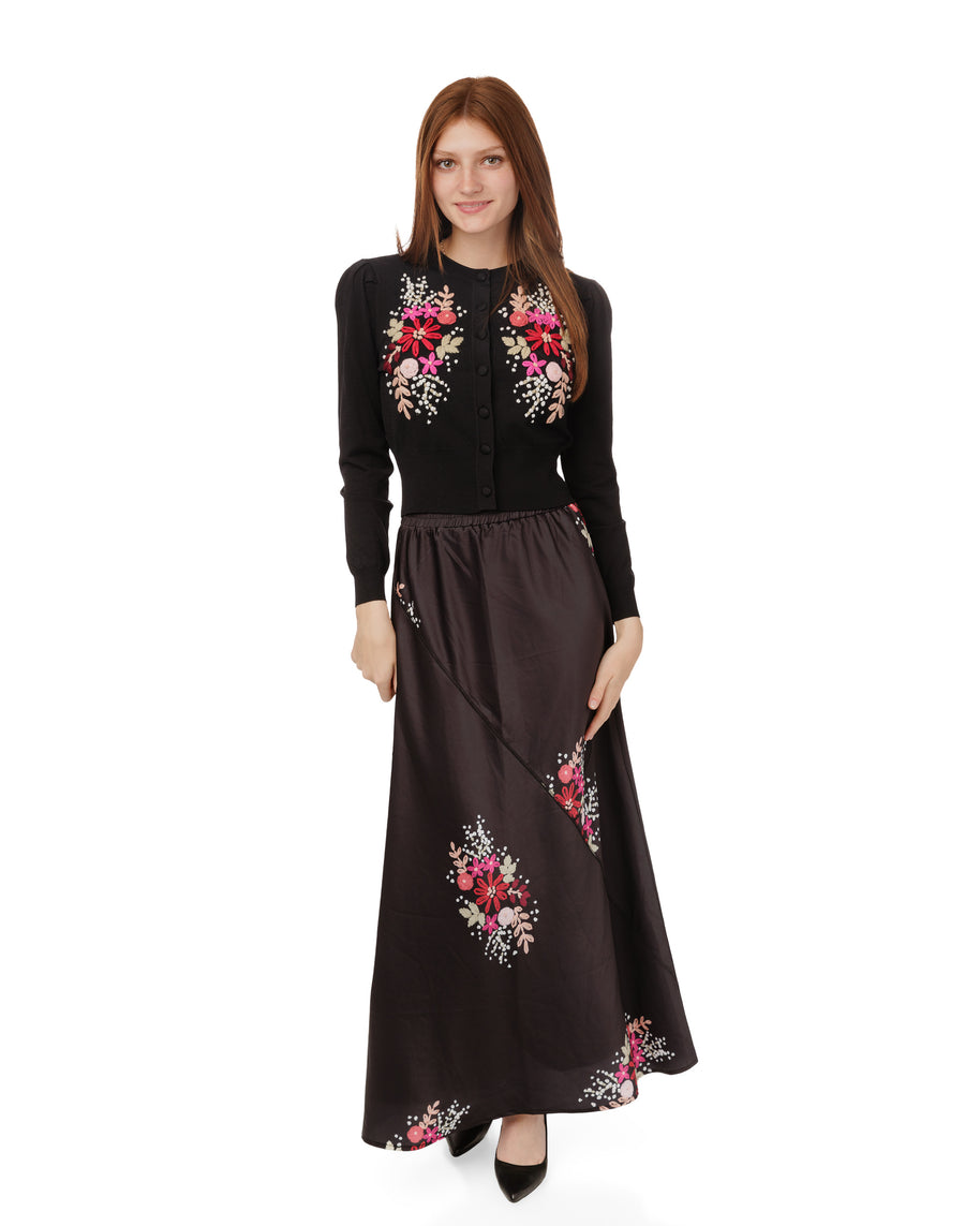 Black and pink embroidered cardigan-Luella