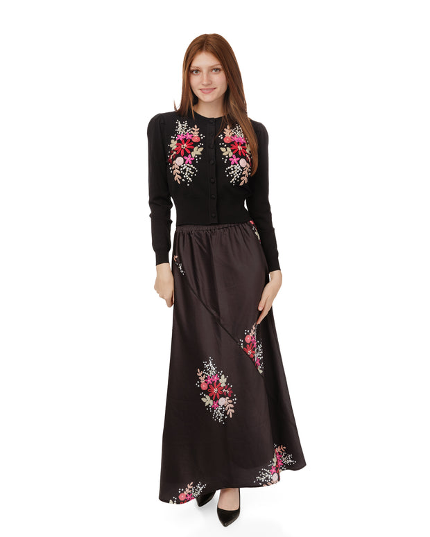 Black and pink embroidered cardigan-Luella