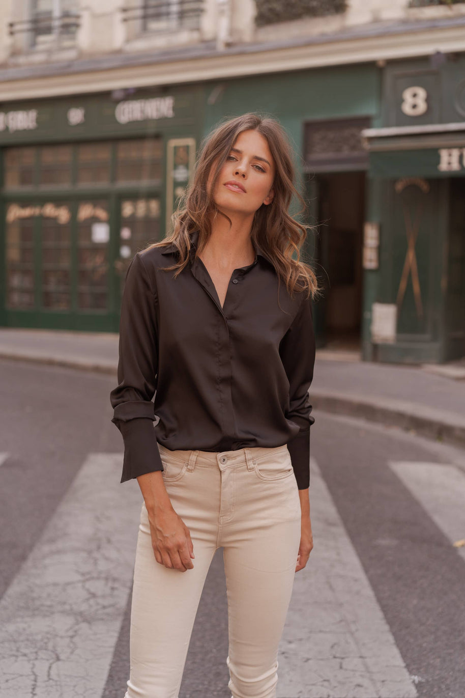 Léa satin shirt (S-M-L-XL) FW26 - CK08091: Black / 1S-1M-1L-1XL
