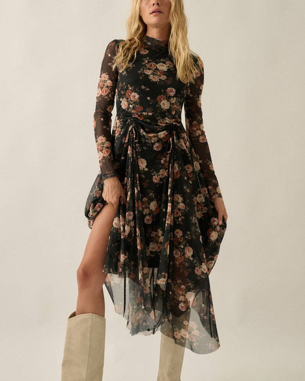 Flower handkerchief Maxi Dress Black