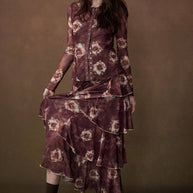 Floral-Print Mesh Side-Ruffle Tiered Maxi Skirt