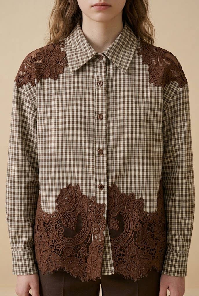 Cotton shirt with lace inserts