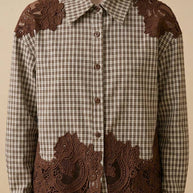 Cotton shirt with lace inserts