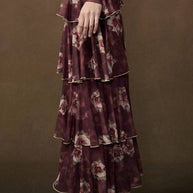 Floral-Print Mesh Side-Ruffle Tiered Maxi Skirt