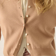 Solid Knit Two-Tone Round-Neck Button-Front Layered Cardigan
