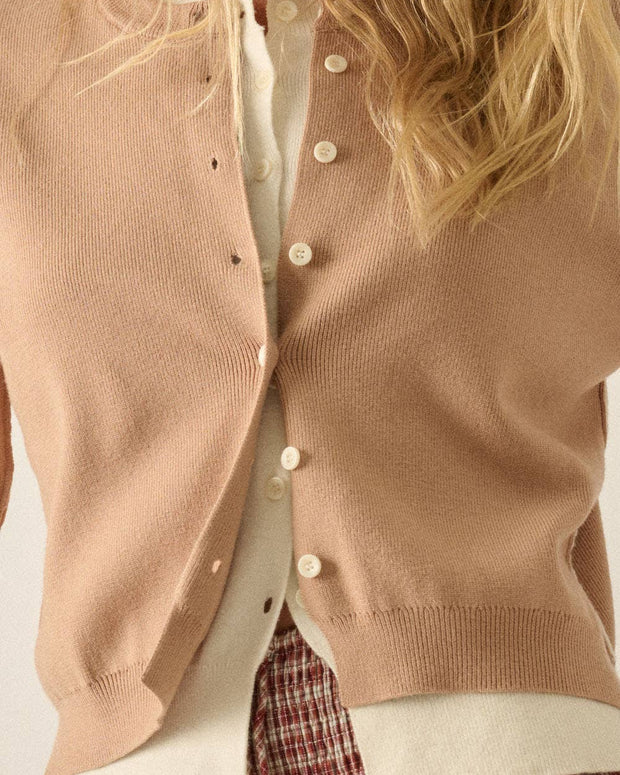 Solid Knit Two-Tone Round-Neck Button-Front Layered Cardigan