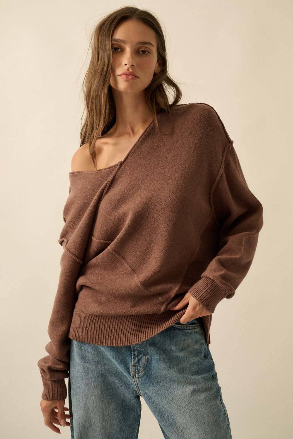 V-Neck Exposed-Seam Sweater
