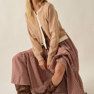 Solid Knit Two-Tone Round-Neck Button-Front Layered Cardigan