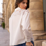Cotton shirt with lace inserts