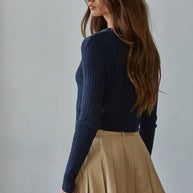Knit Cable Sweater Cotton Button Down Cardigan Top