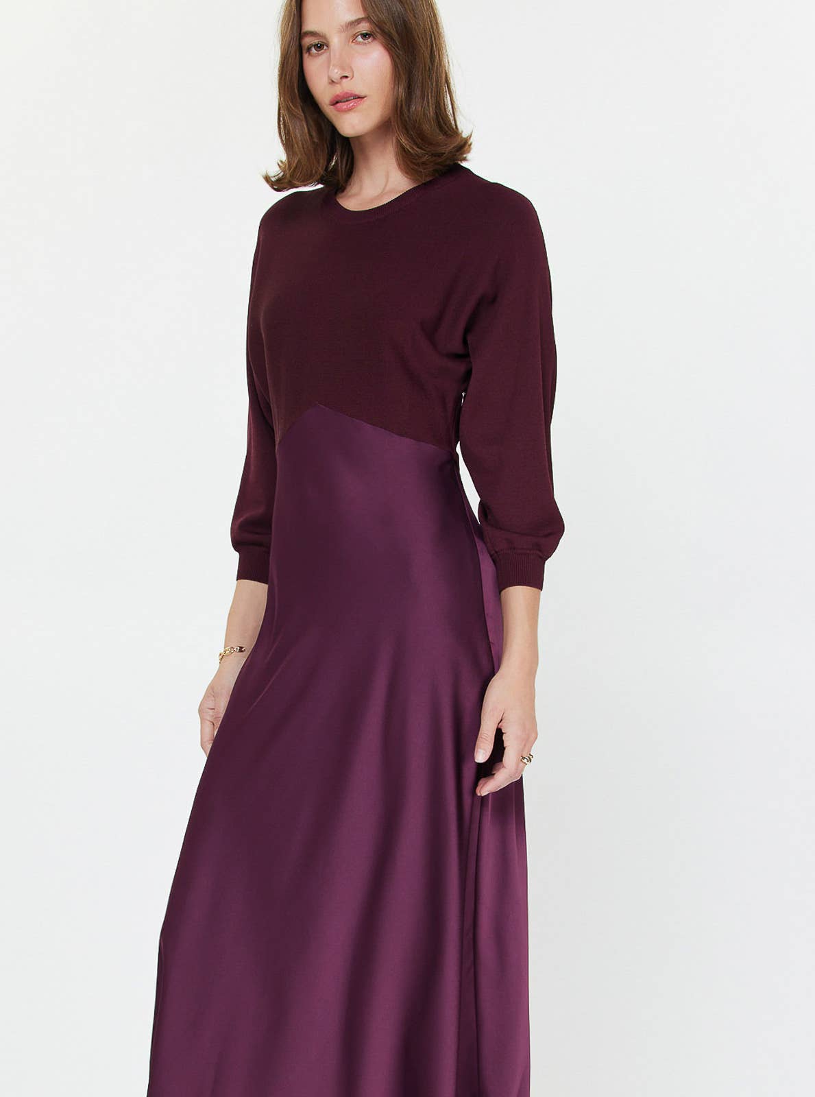 Sweater Mixed Media Midi Dress M Boysenberry