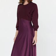 Sweater Mixed Media Midi Dress M Boysenberry
