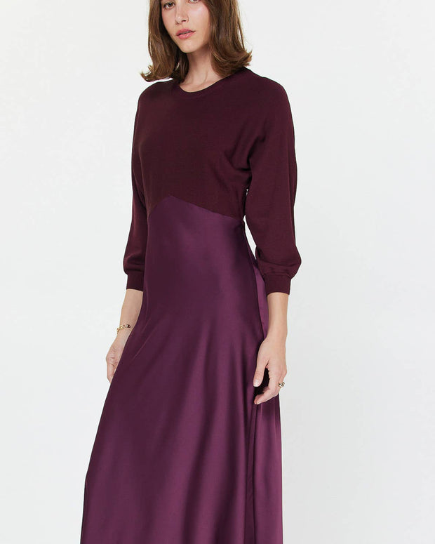 Sweater Mixed Media Midi Dress M Boysenberry