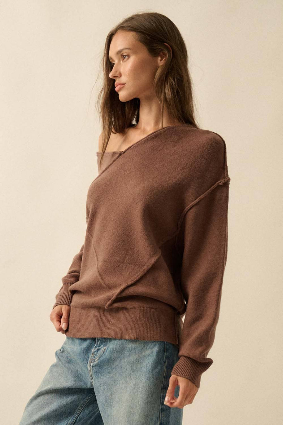 V-Neck Exposed-Seam Sweater