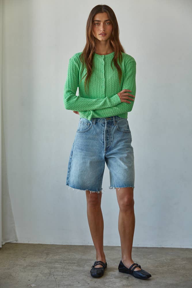 Knit Cable Sweater Cotton Button Down Cardigan Top