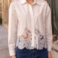 Cotton shirt with lace inserts