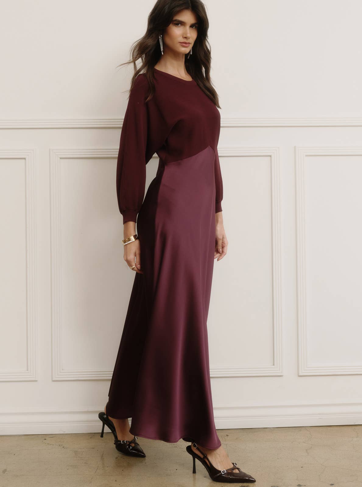 Sweater Mixed Media Midi Dress XS Boysenberry